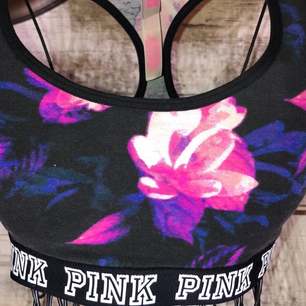 Victoria’s Secret PINK floral sports bra purple/pink/black size XS tropical​​​ - Picture 2 of 4
